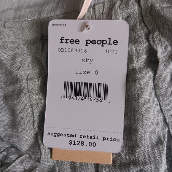 Free People Ella Tiered‎ Midi Skirt Size 0 Sky Blue Smocked Beaded Boho NWT - Picture 7 of 9